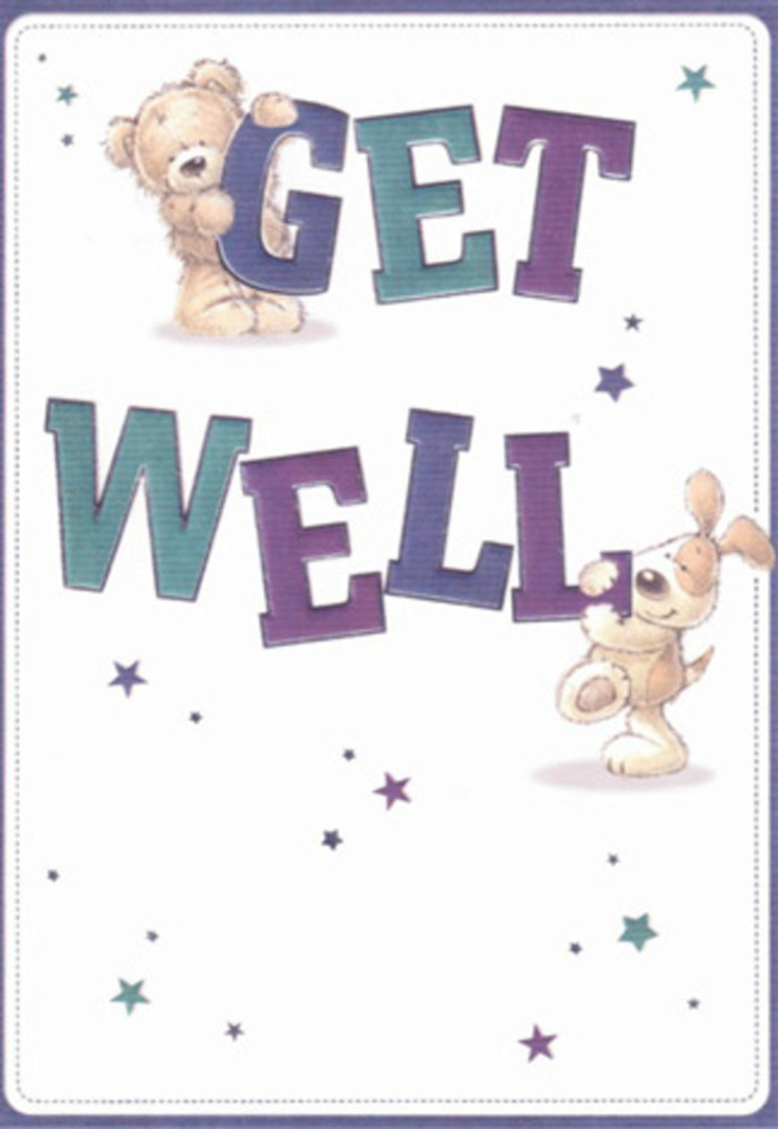 This get well card beams with gentle encouragement, perfectly illustrated by a fluffy bear and a lively pup who seem ready to leap from the page with their shared sense of joy. Playful stars-like tiny bursts of hope-float around their cheerful figures, mirrored by the colourful life that flourishes in West Hampstead's farmers' market bouquets. The bold, rounded letters in purples and aquas command attention, anchored firmly against the soft white background that echoes the tranquil elegance of the NW6 area. Touch seems almost possible in the depiction: you can almost feel the plushness of the bear's fur or the puppy's silky ears, much like running your hand through a freshly arranged bouquet by a seasoned florist at Flowers West Hampstead. Sending this card, perhaps alongside a thoughtful bunch of blooms for a neighbour or friend convalescing along Mill Lane, communicates more than words ever could-delivering comfort, optimism, and the sincere warmth of our local community. Like the best floral arrangements, it celebrates the spirit of encouragement and care that keeps West Hampstead connected.
